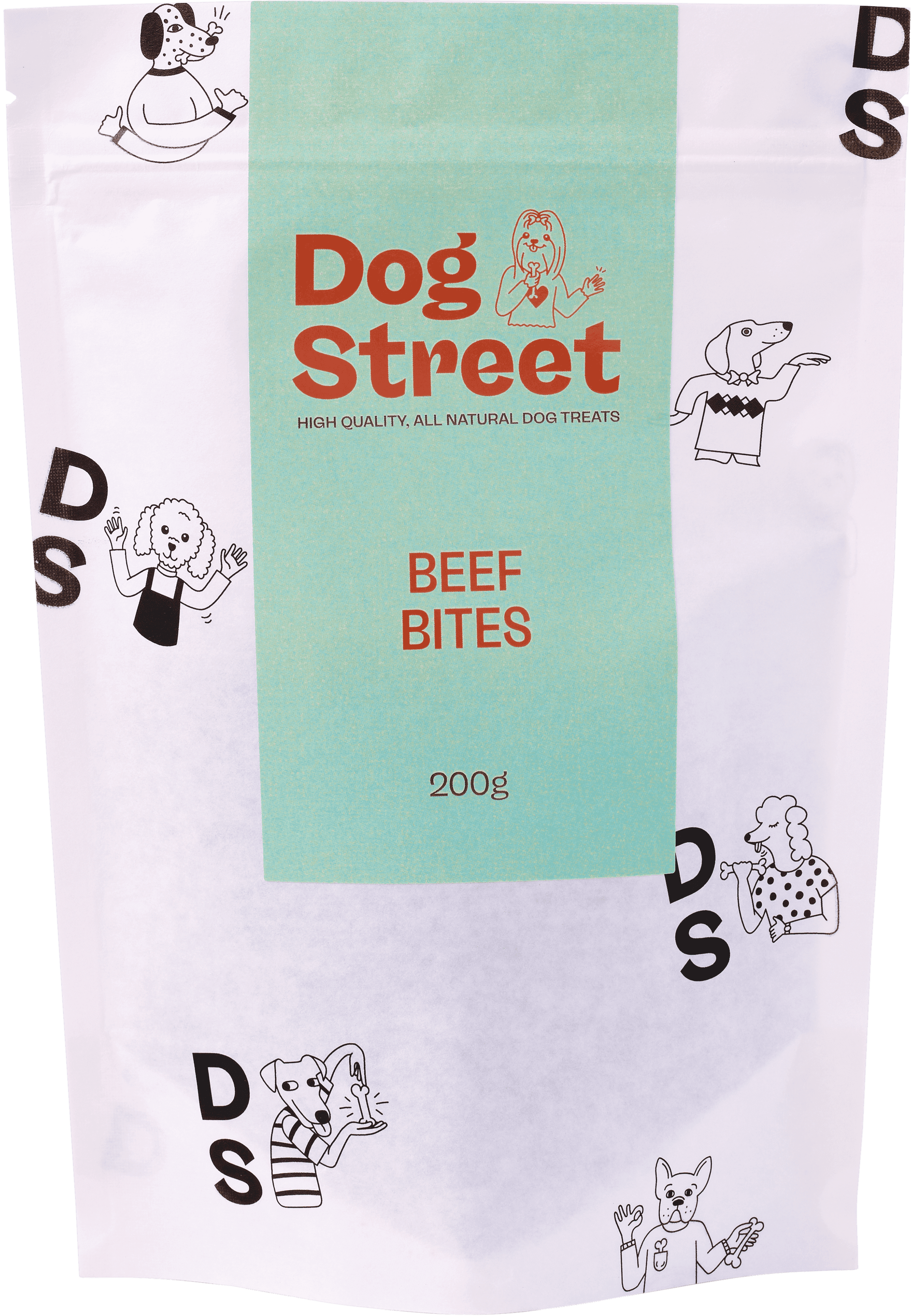 Front of Dog Street Beef Bites resealable pack.