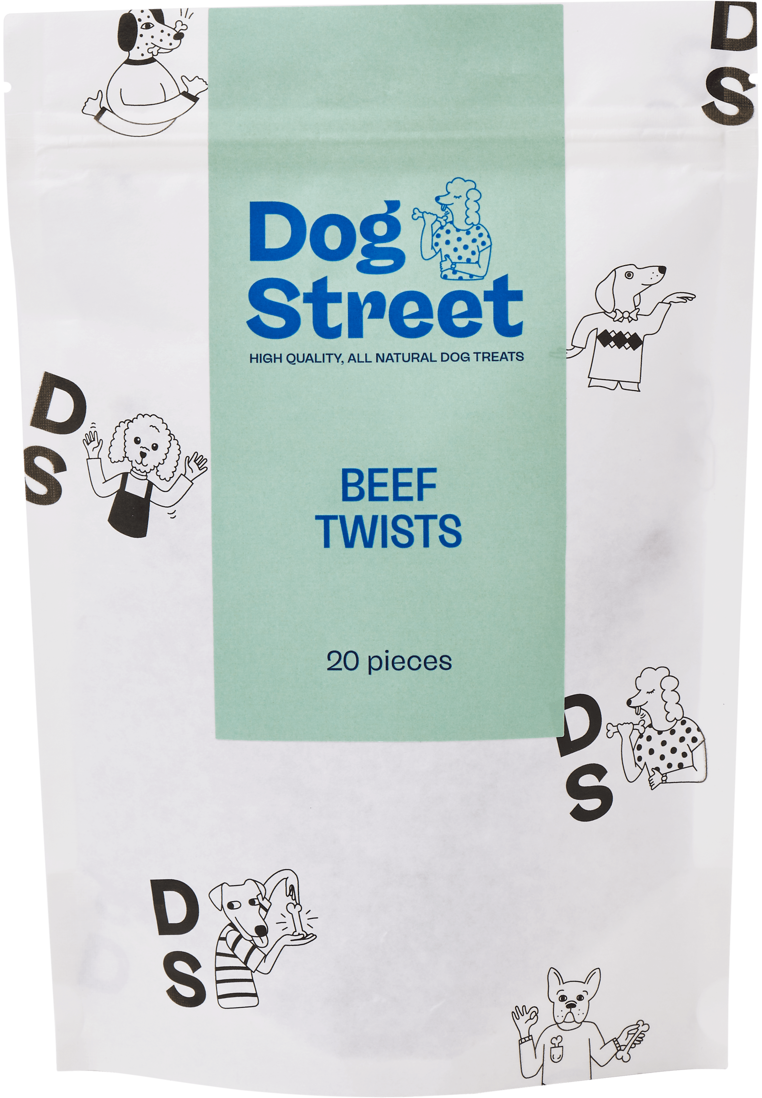 Front of Dog Street Beef Twists resealable pack.