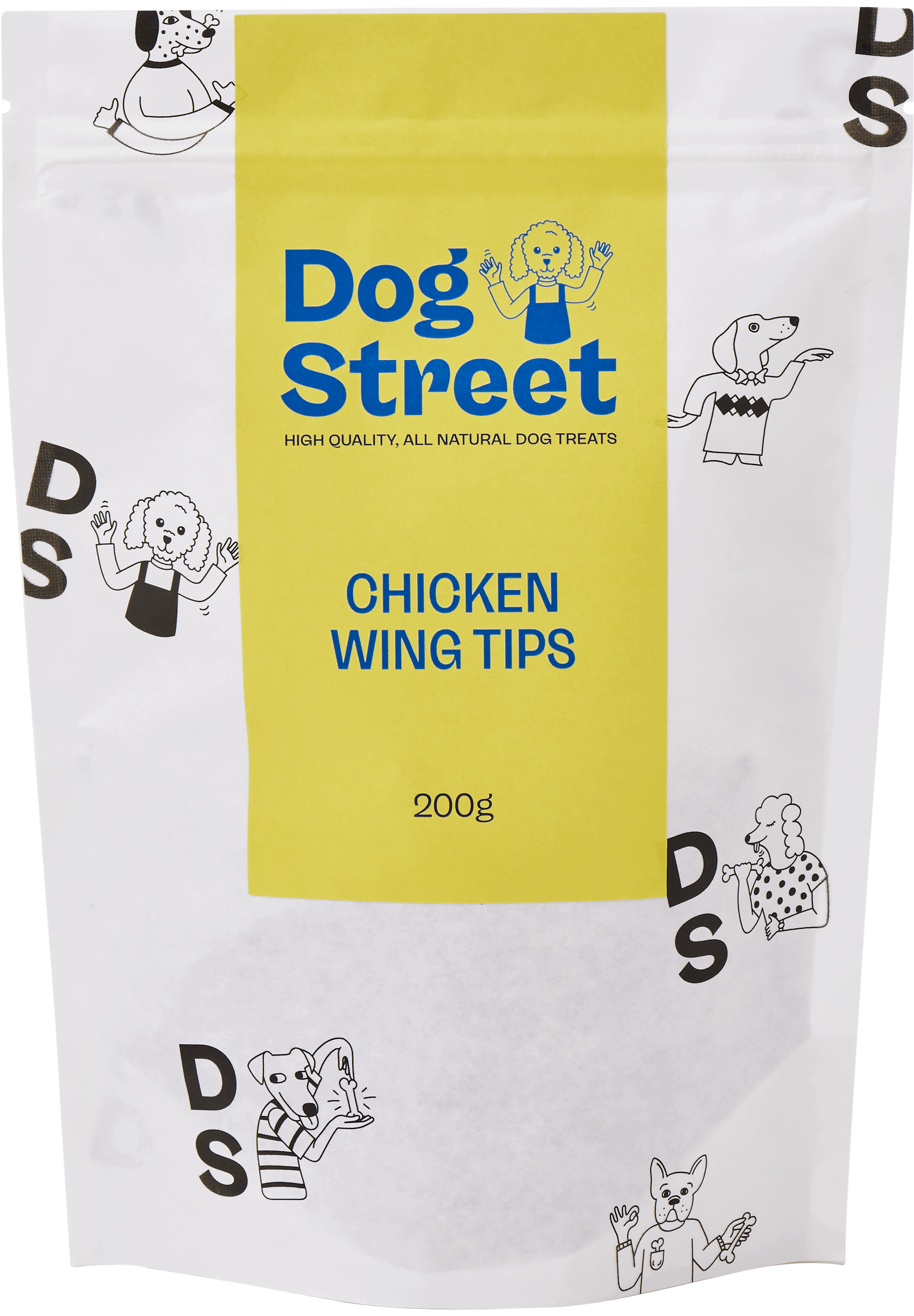 Front of Dog Street Chicken Wing Tips resealable pack.