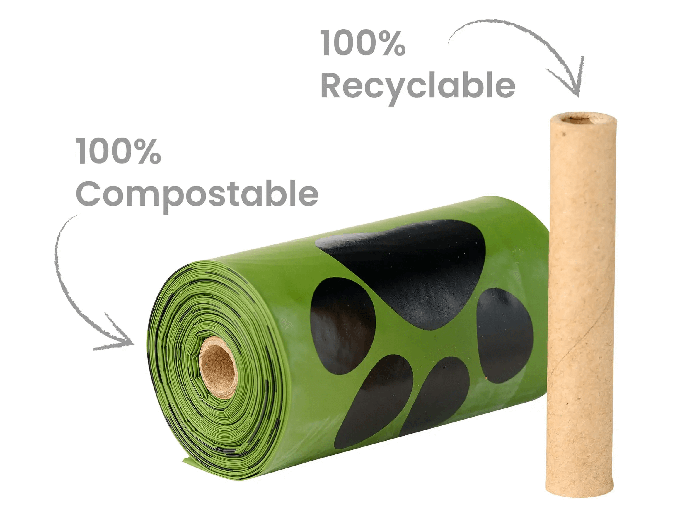 Showing the 100% Recyclable and 100% Compostable features of Oh Crap Poop Bags. 