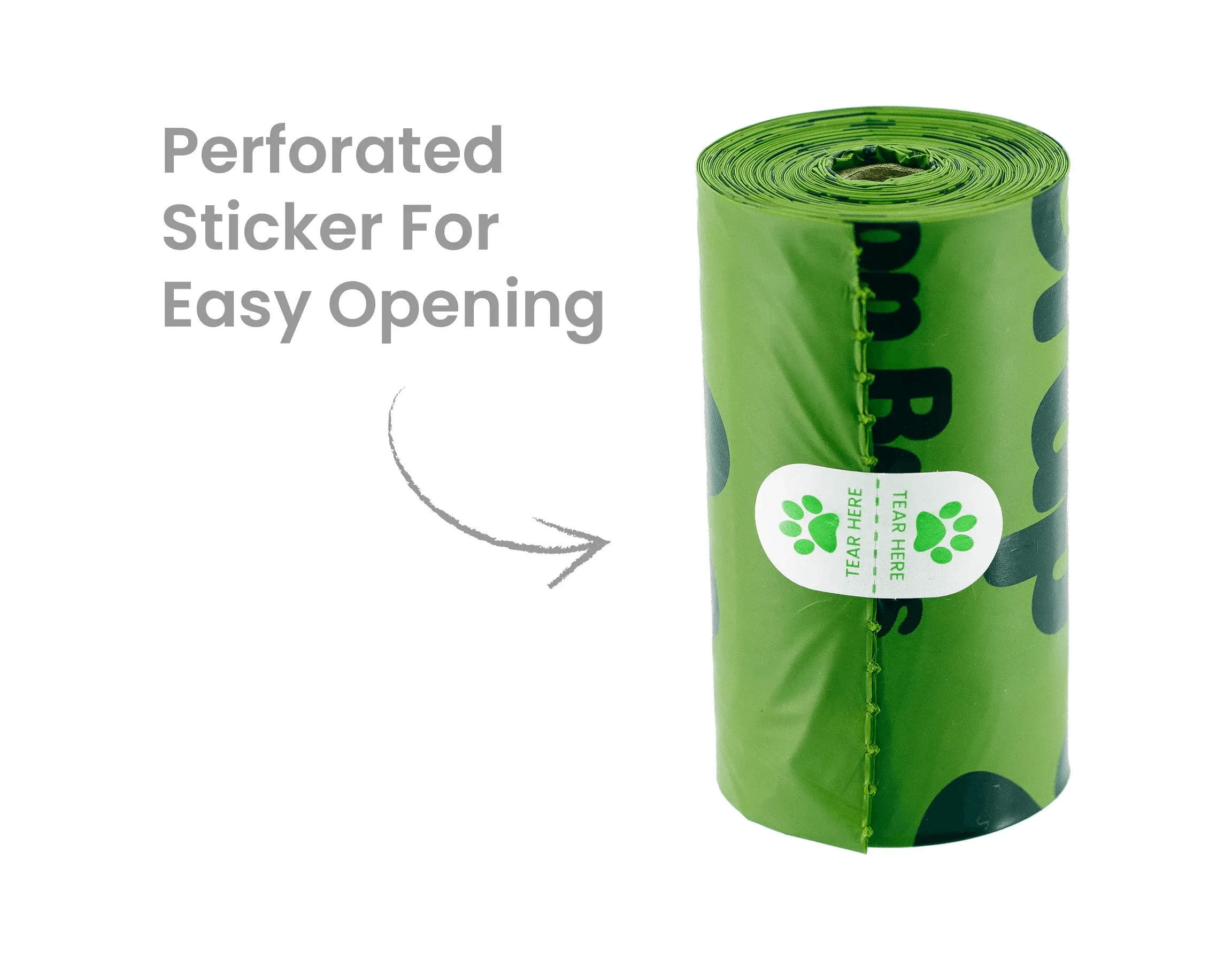 Showing the Perforated Sticker for Easy Opening of Oh Crap Poop Bags. 