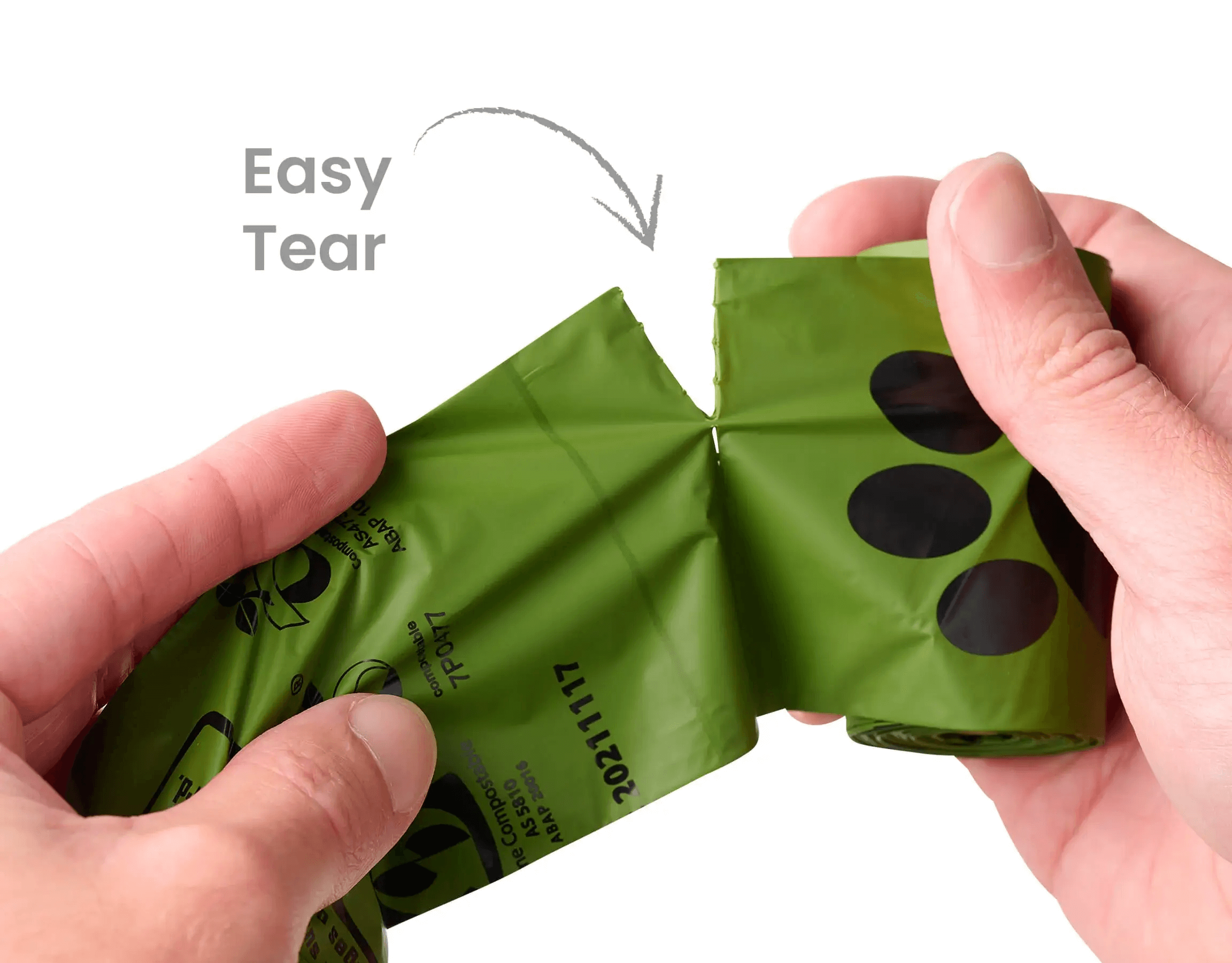 Showing the Easy Tear feature of Oh Crap Poop Bags. 