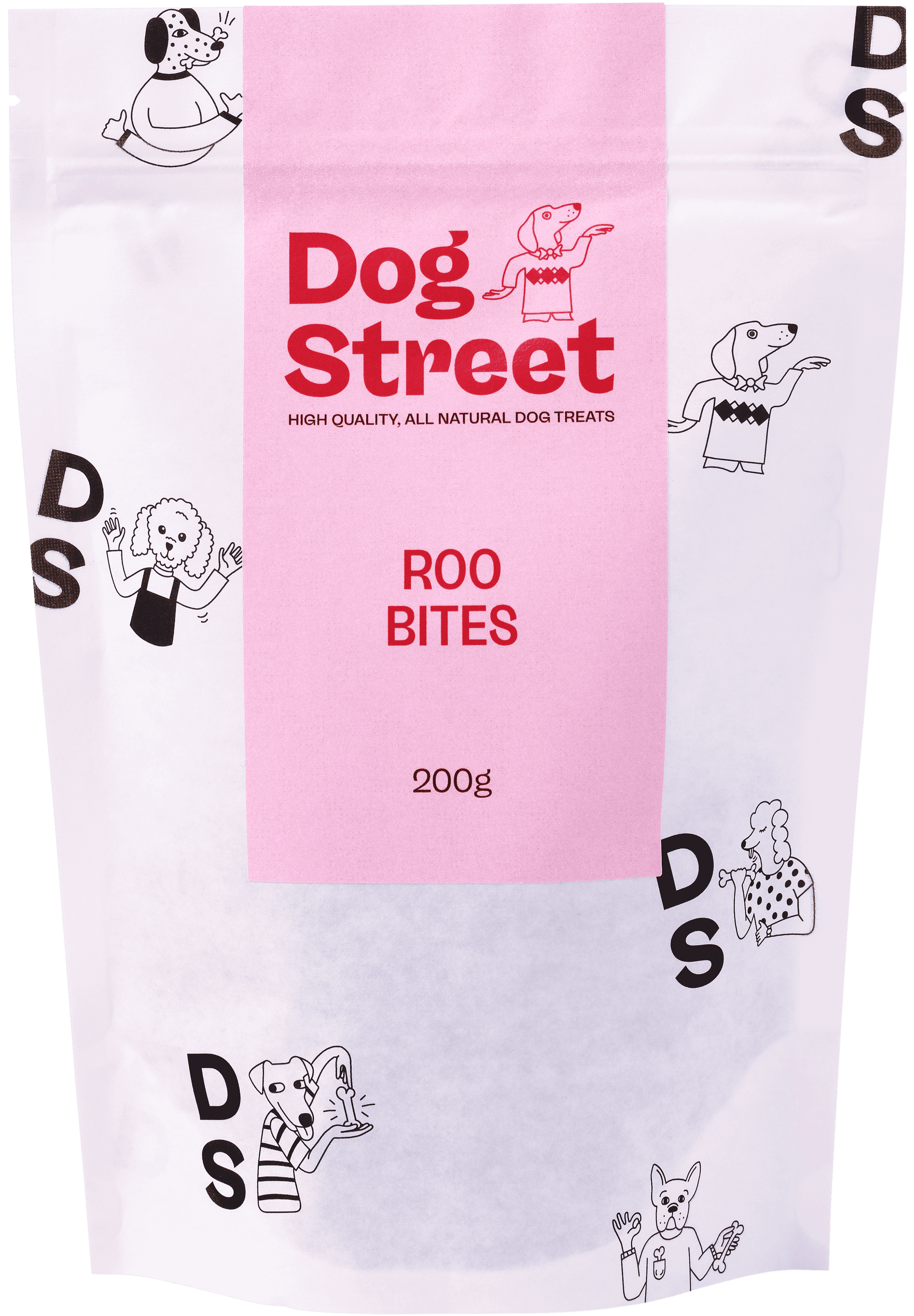 Front of Dog Street Roo Bites resealable pack.