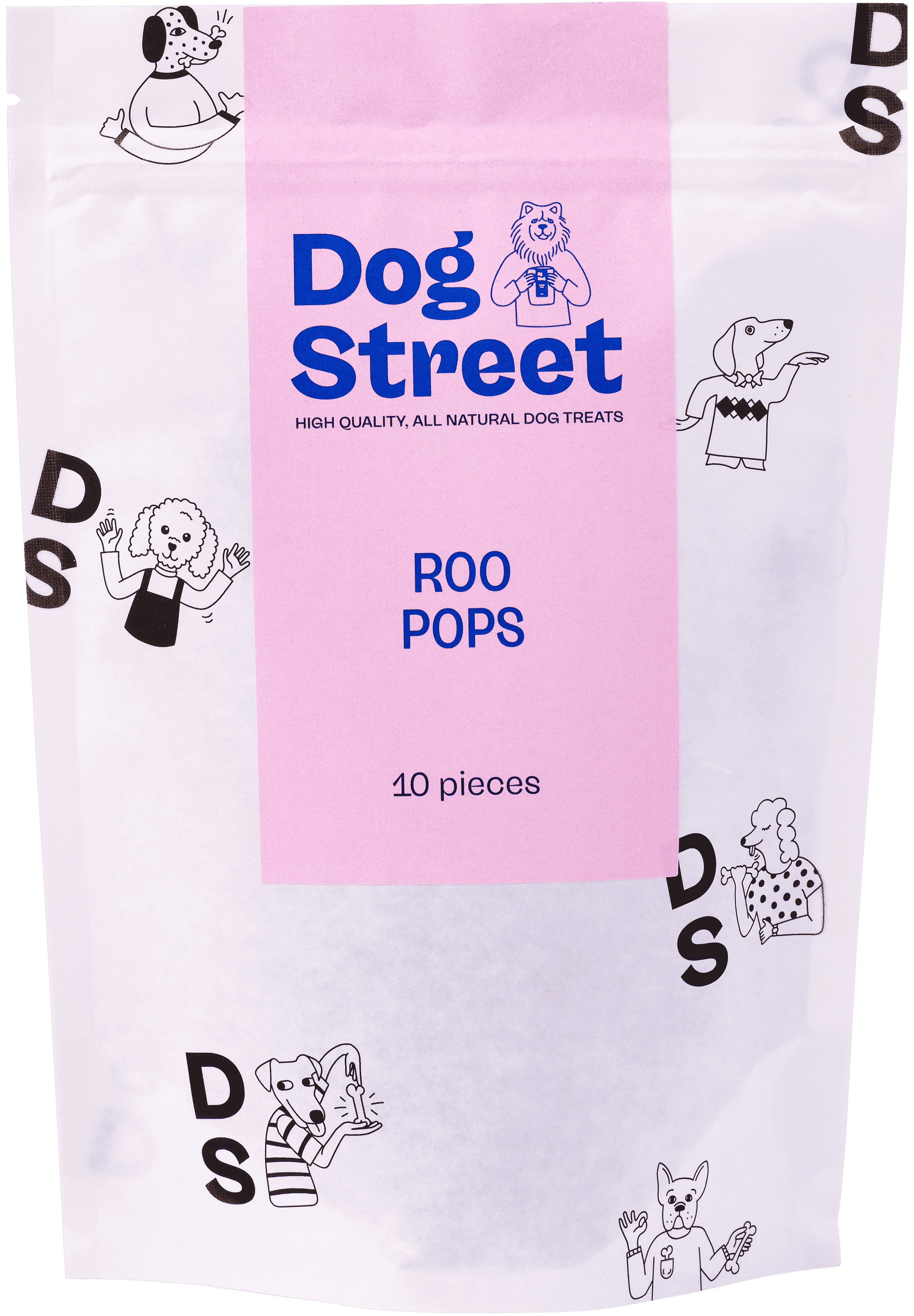 Front of Dog Street Roo Pops resealable pack.